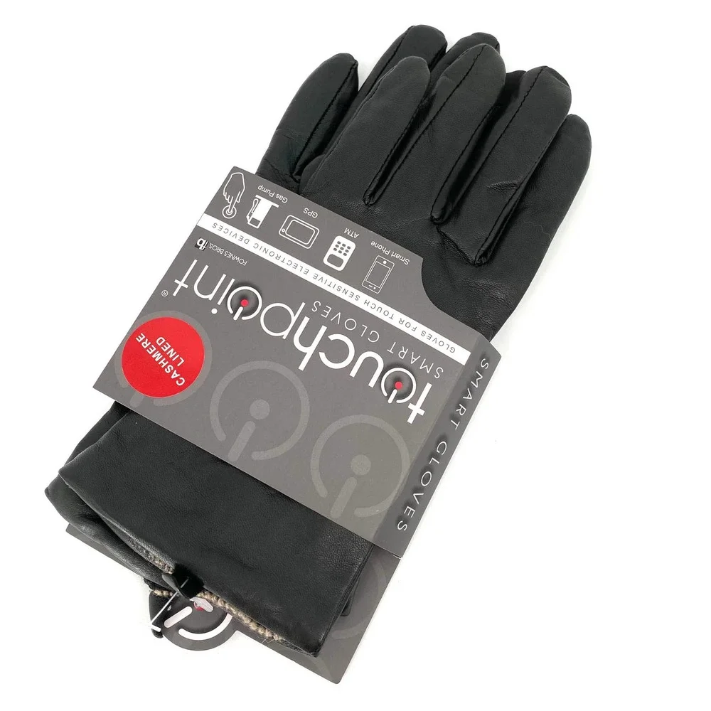 Fownes Touchpoint Black Leather‎ Cashmere Lined Gloves Womens Large NWT Stocking